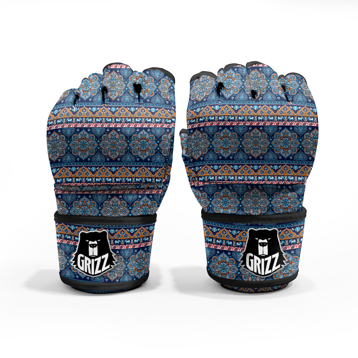 Ethnic Mandala Blue Print Pattern MMA Gloves-grizzshop