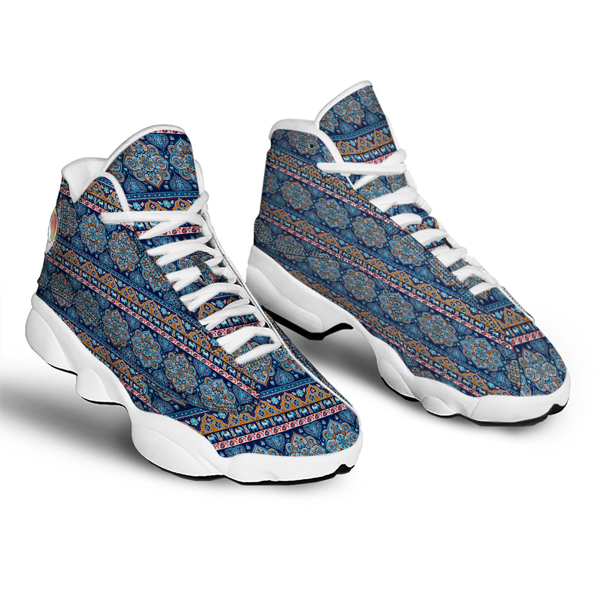 Ethnic Mandala Blue Print Pattern White Basketball Shoes-grizzshop