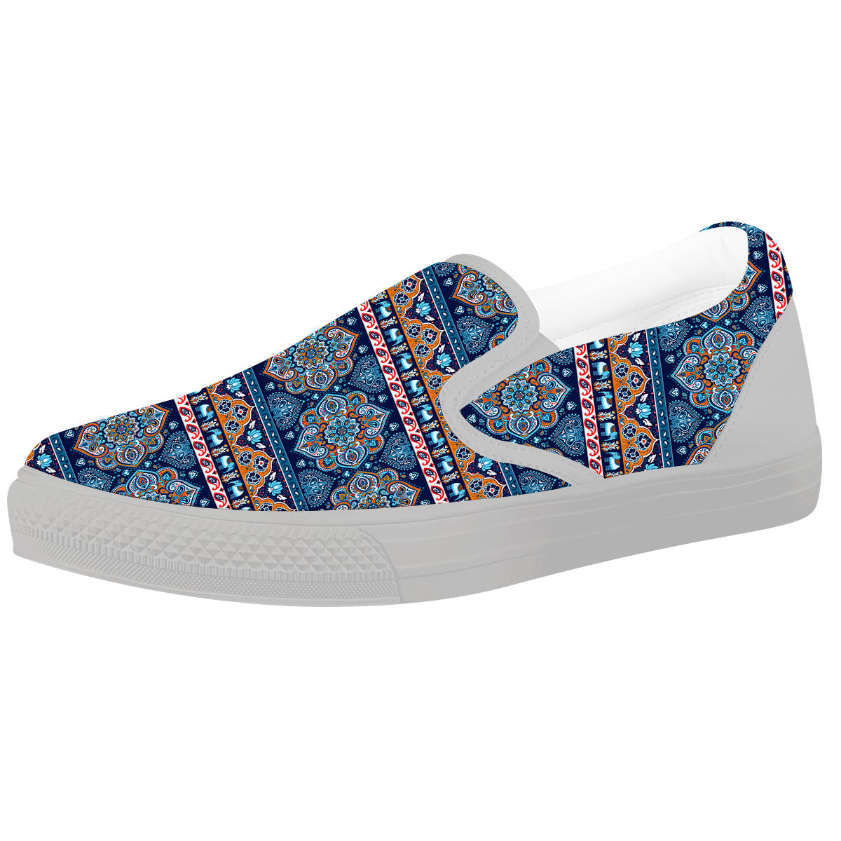Ethnic Mandala Blue Print Pattern White Slip On Shoes-grizzshop