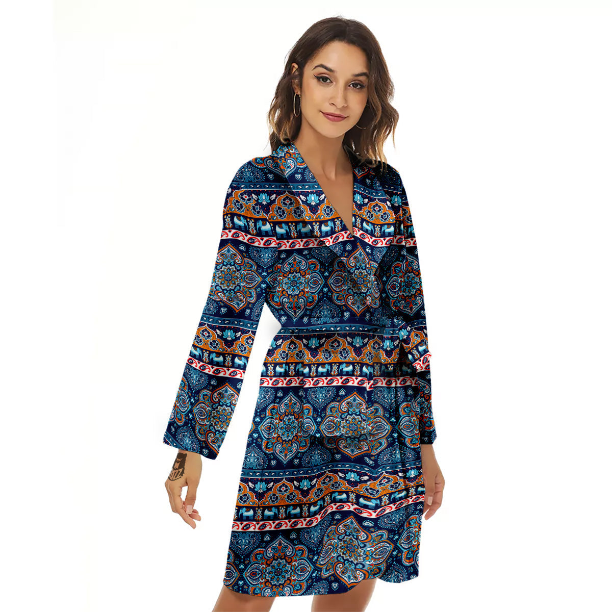 Ethnic Mandala Blue Print Pattern Women's Robe-grizzshop
