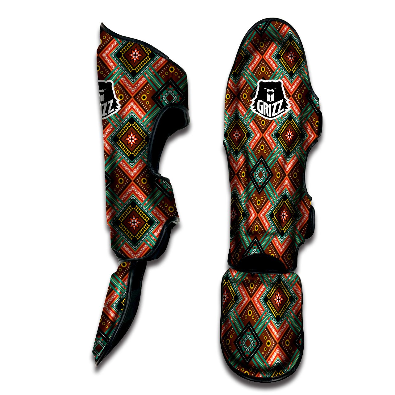 Ethnic Mandala Red Tribal Print Muay Thai Shin Guards-grizzshop