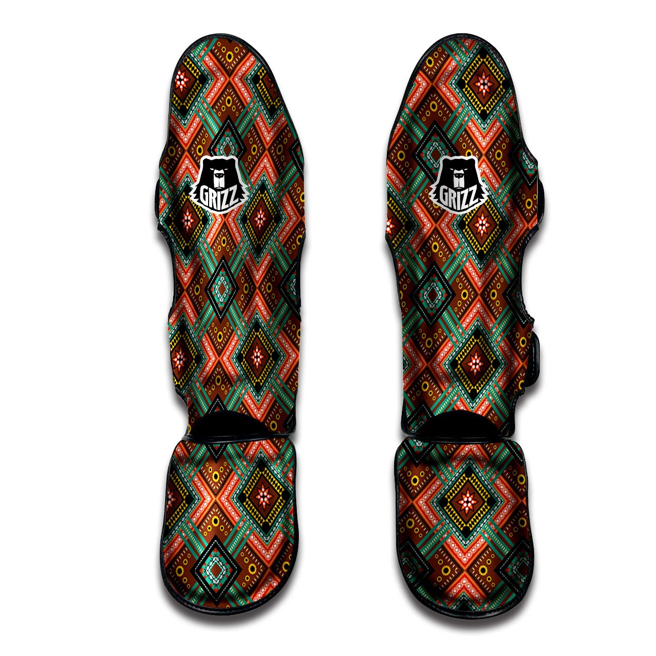 Ethnic Mandala Red Tribal Print Muay Thai Shin Guards-grizzshop