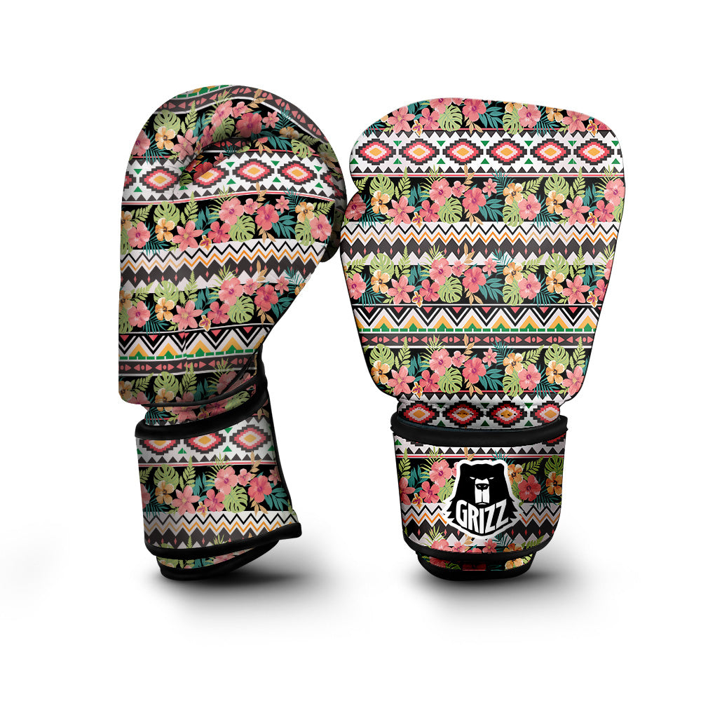 Ethnic Mix Tropical Flower Print Pattern Boxing Gloves-grizzshop