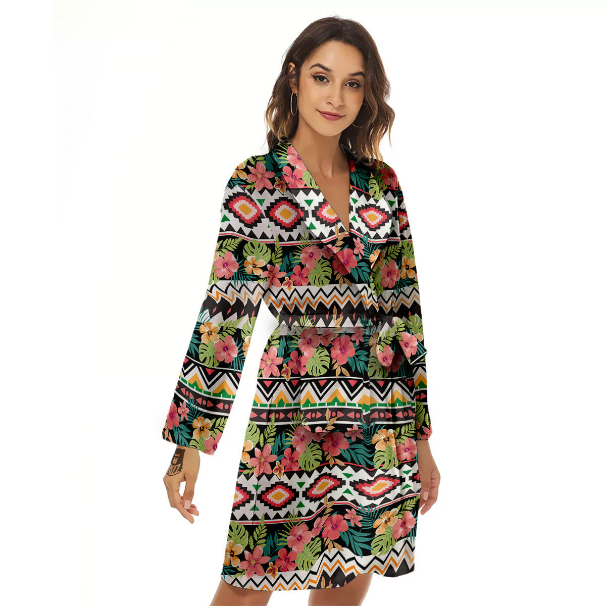 Ethnic Mix Tropical Flower Print Pattern Women's Robe-grizzshop