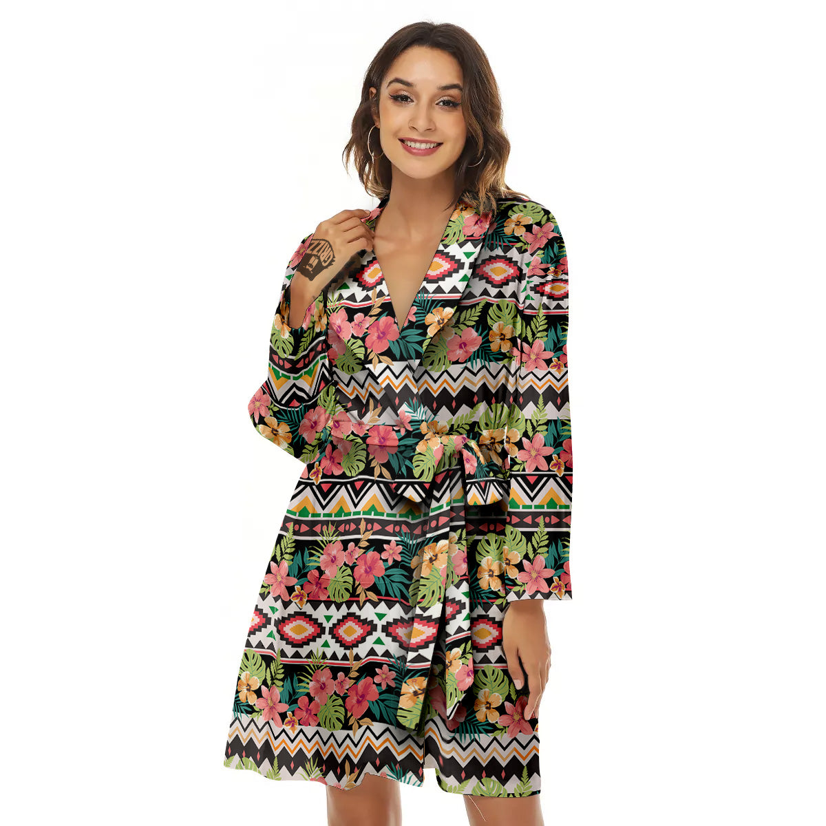Ethnic Mix Tropical Flower Print Pattern Women's Robe-grizzshop