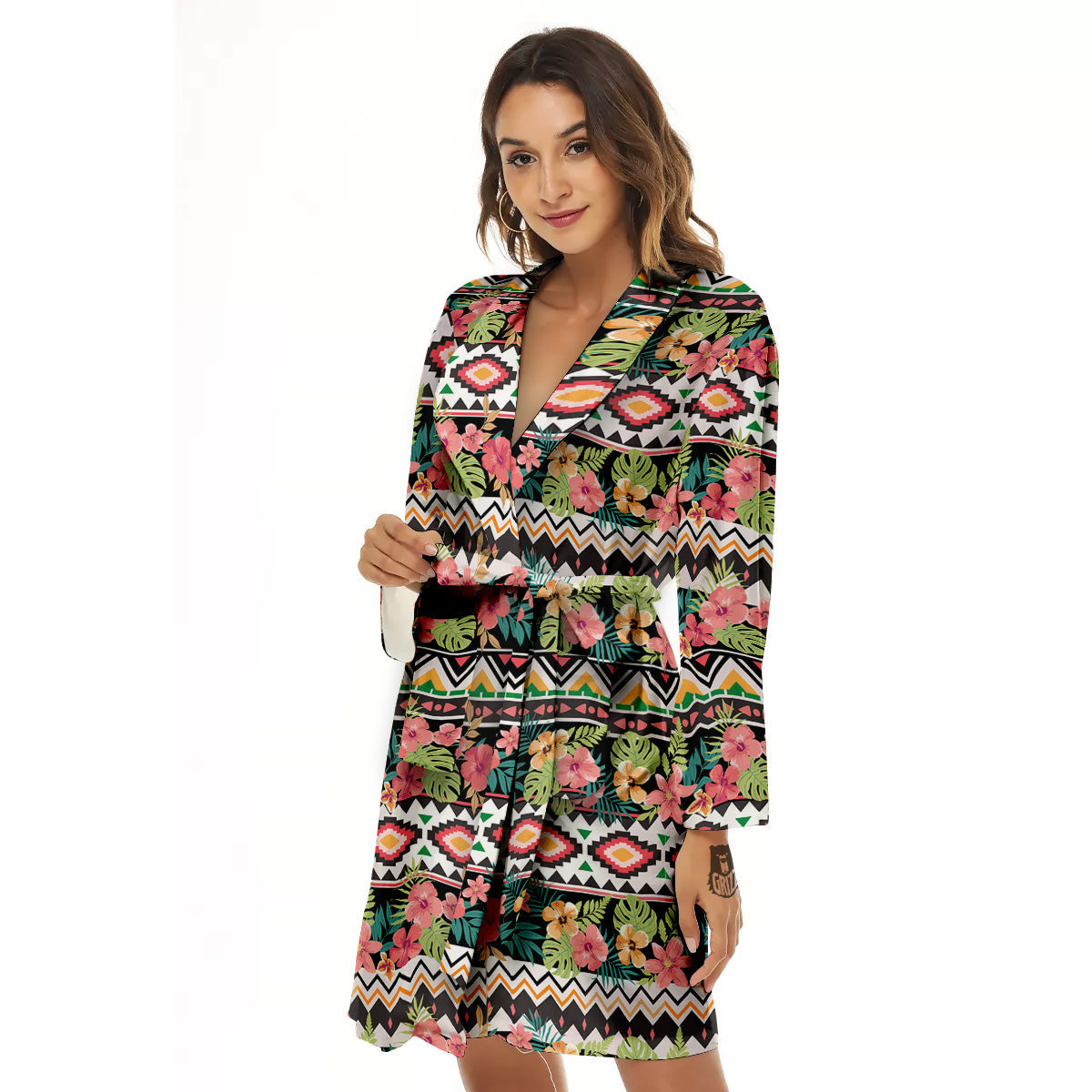 Ethnic Mix Tropical Flower Print Pattern Women's Robe-grizzshop