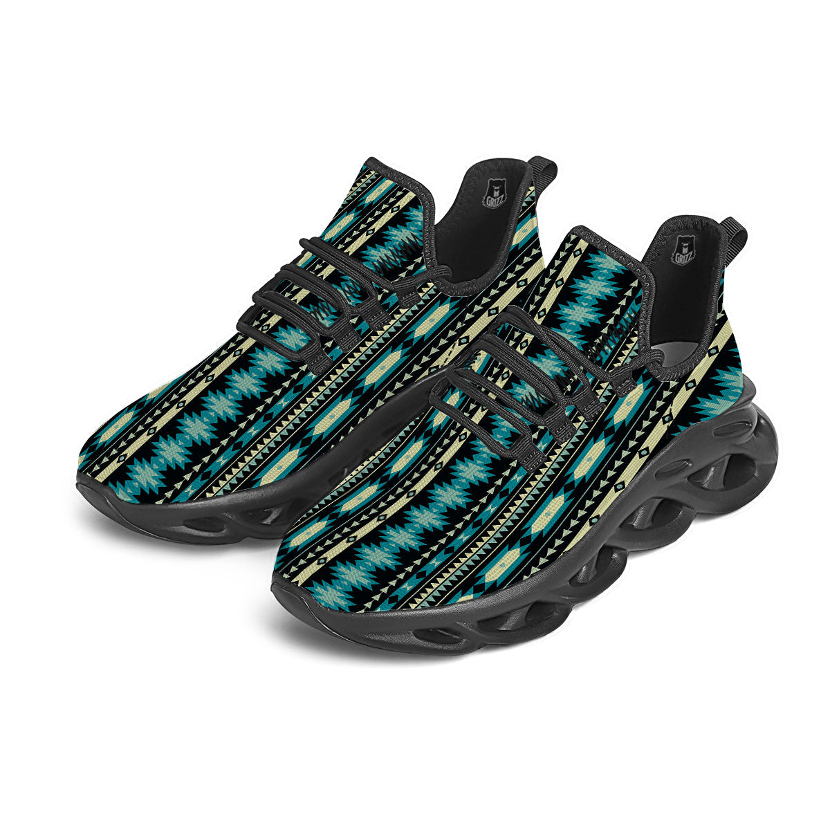 Ethnic Native Print Pattern Black Running Shoes-grizzshop