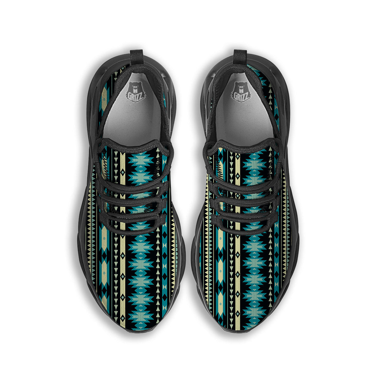 Ethnic Native Print Pattern Black Running Shoes-grizzshop