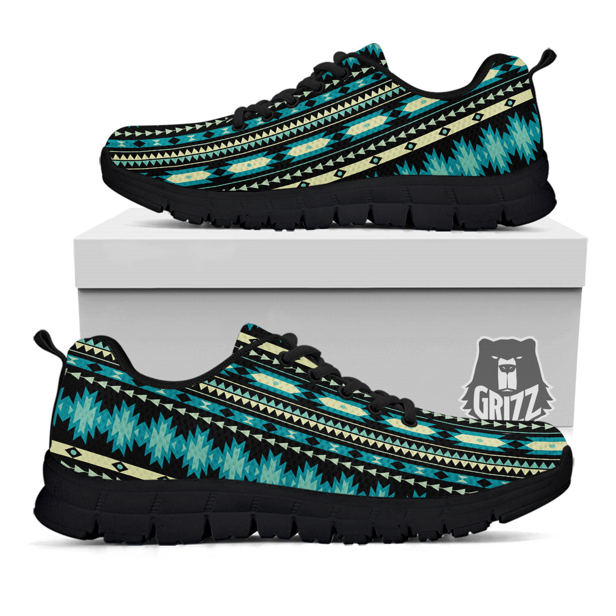 Ethnic Native Print Pattern Black Sneaker-grizzshop