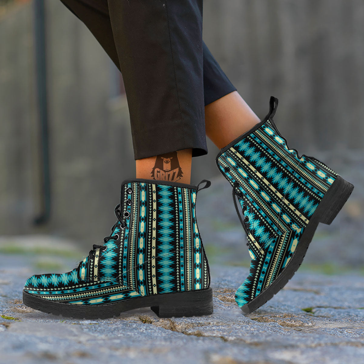 Ethnic Native Print Pattern Leather Boots-grizzshop