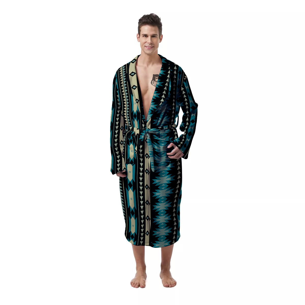 Ethnic Native Print Pattern Men's Robe-grizzshop