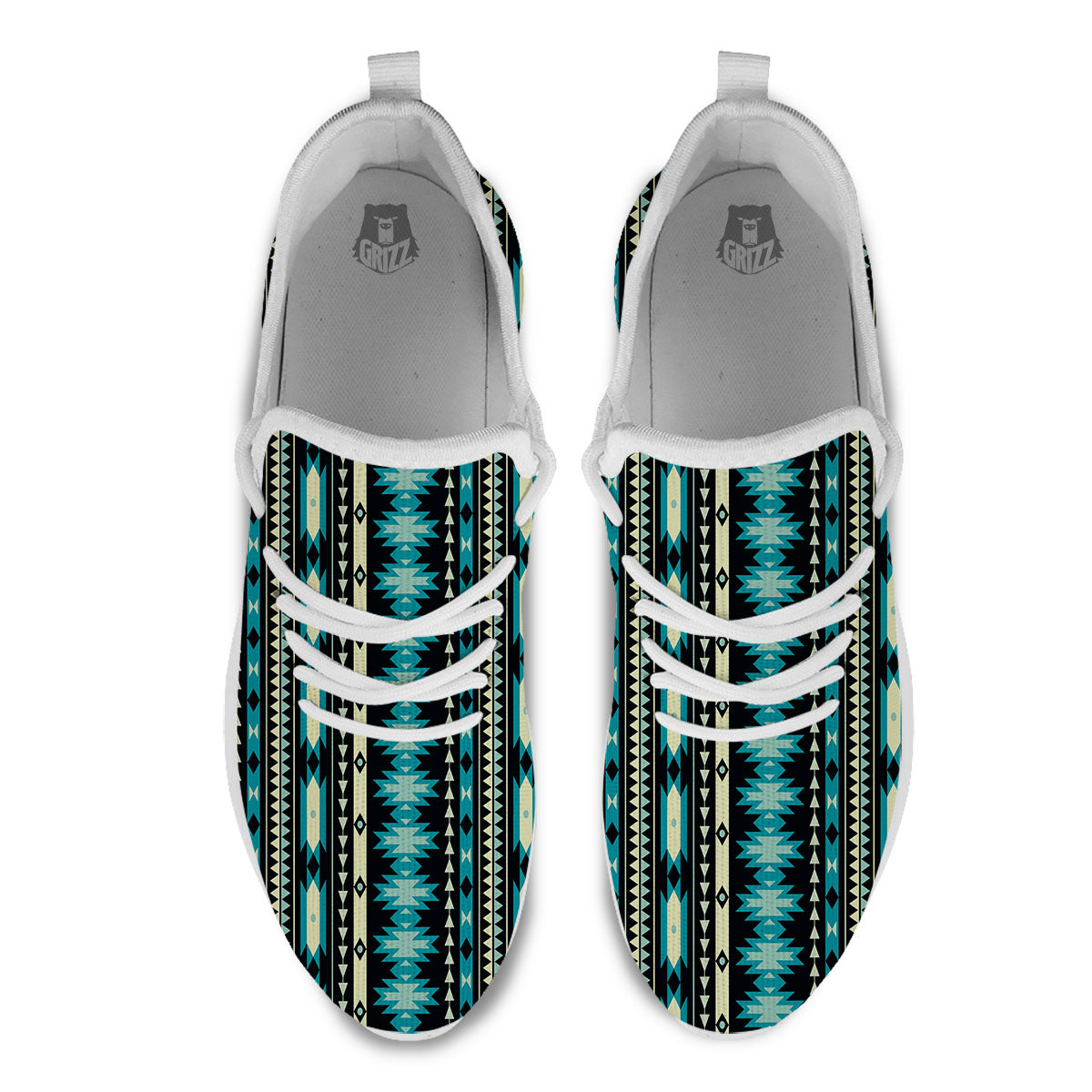 Ethnic Native Print Pattern White Athletic Shoes-grizzshop