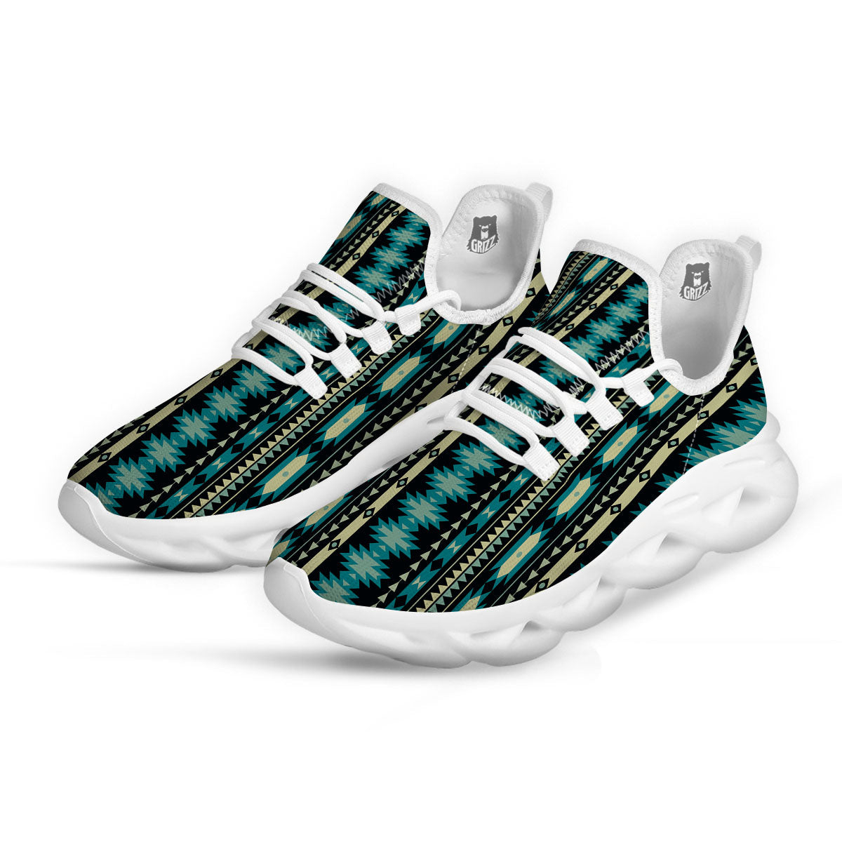 Ethnic Native Print Pattern White Running Shoes-grizzshop