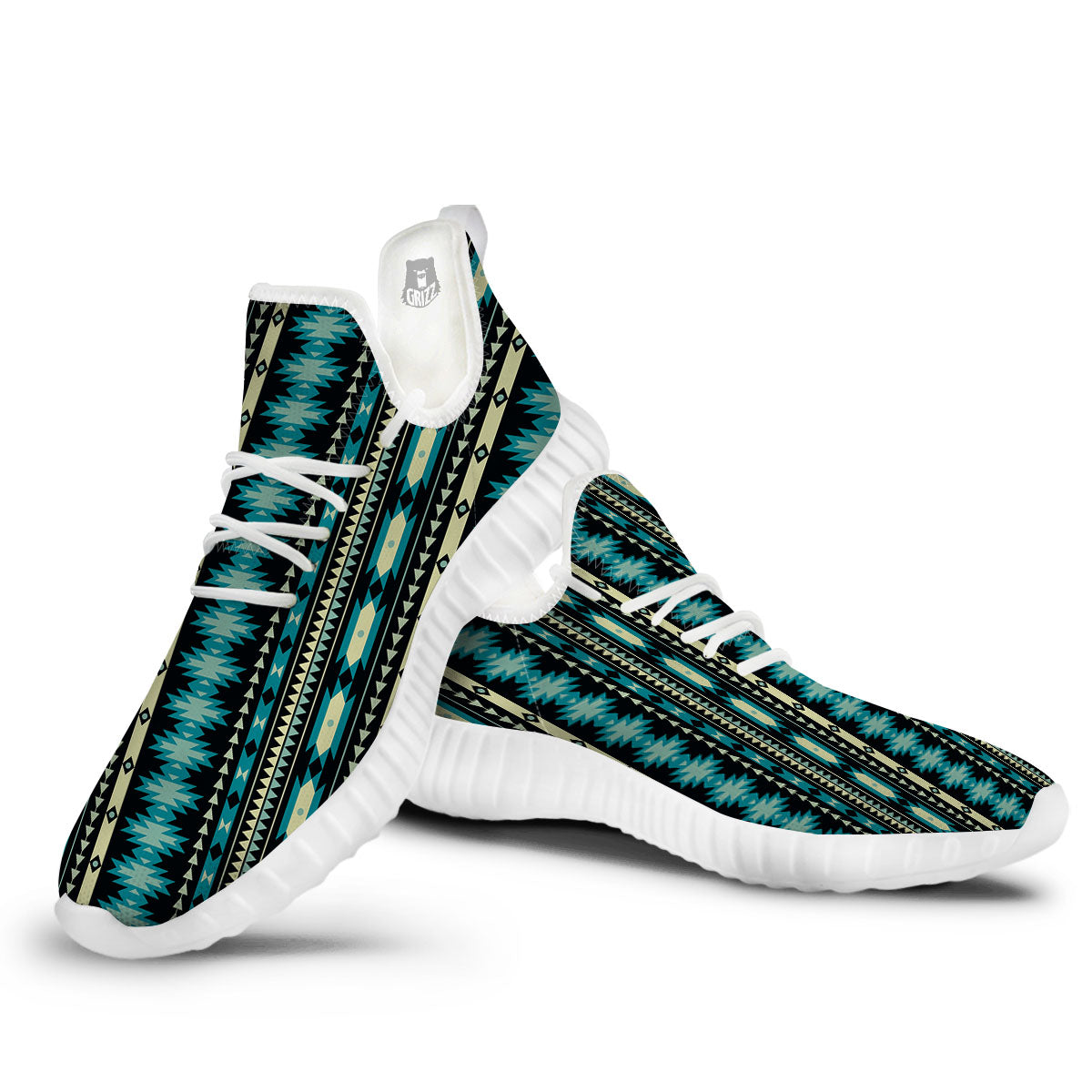 Ethnic Native Print Pattern White Walking Shoes-grizzshop
