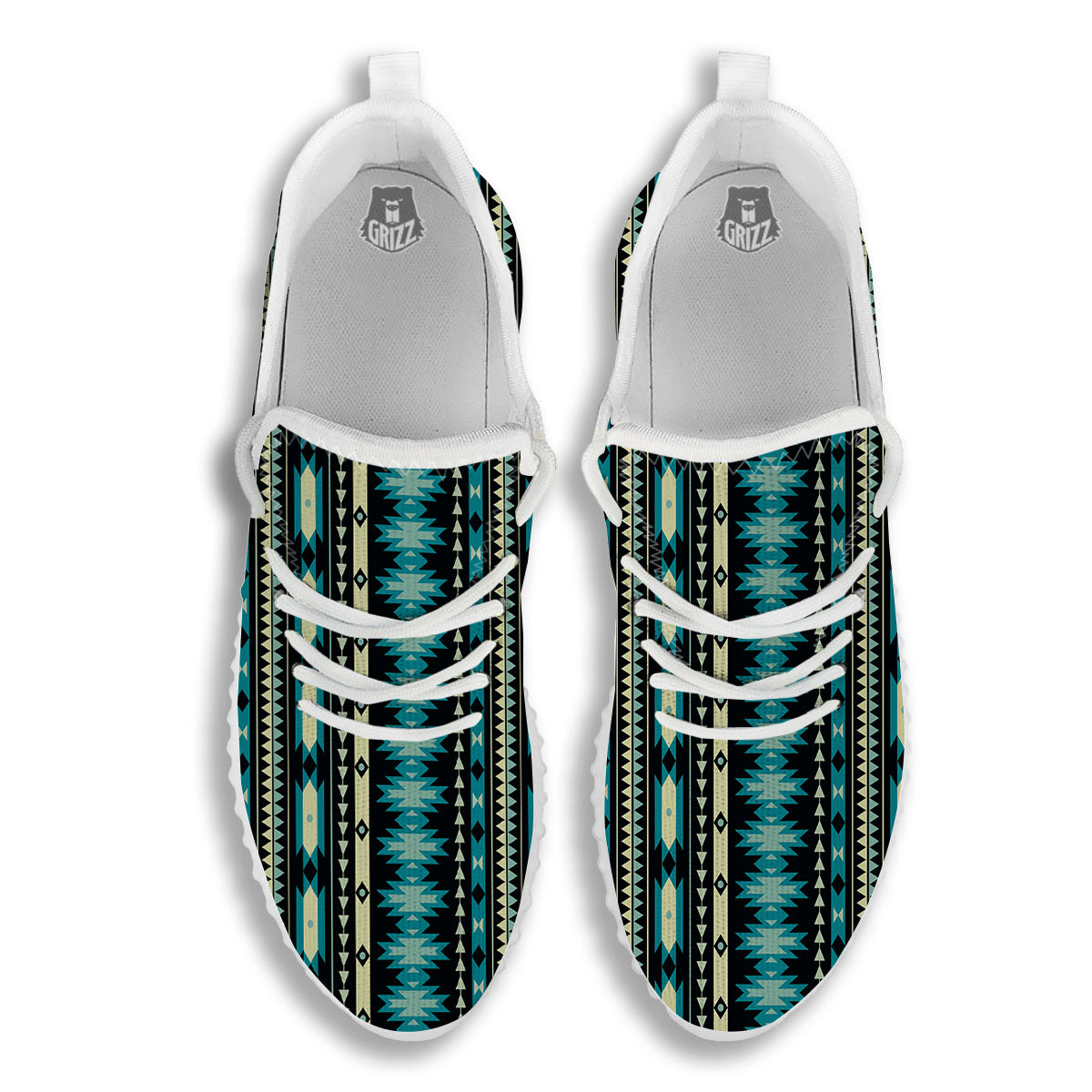 Ethnic Native Print Pattern White Walking Shoes-grizzshop