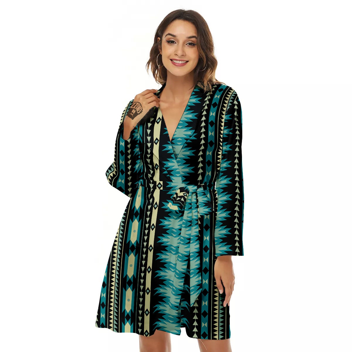 Ethnic Native Print Pattern Women's Robe-grizzshop