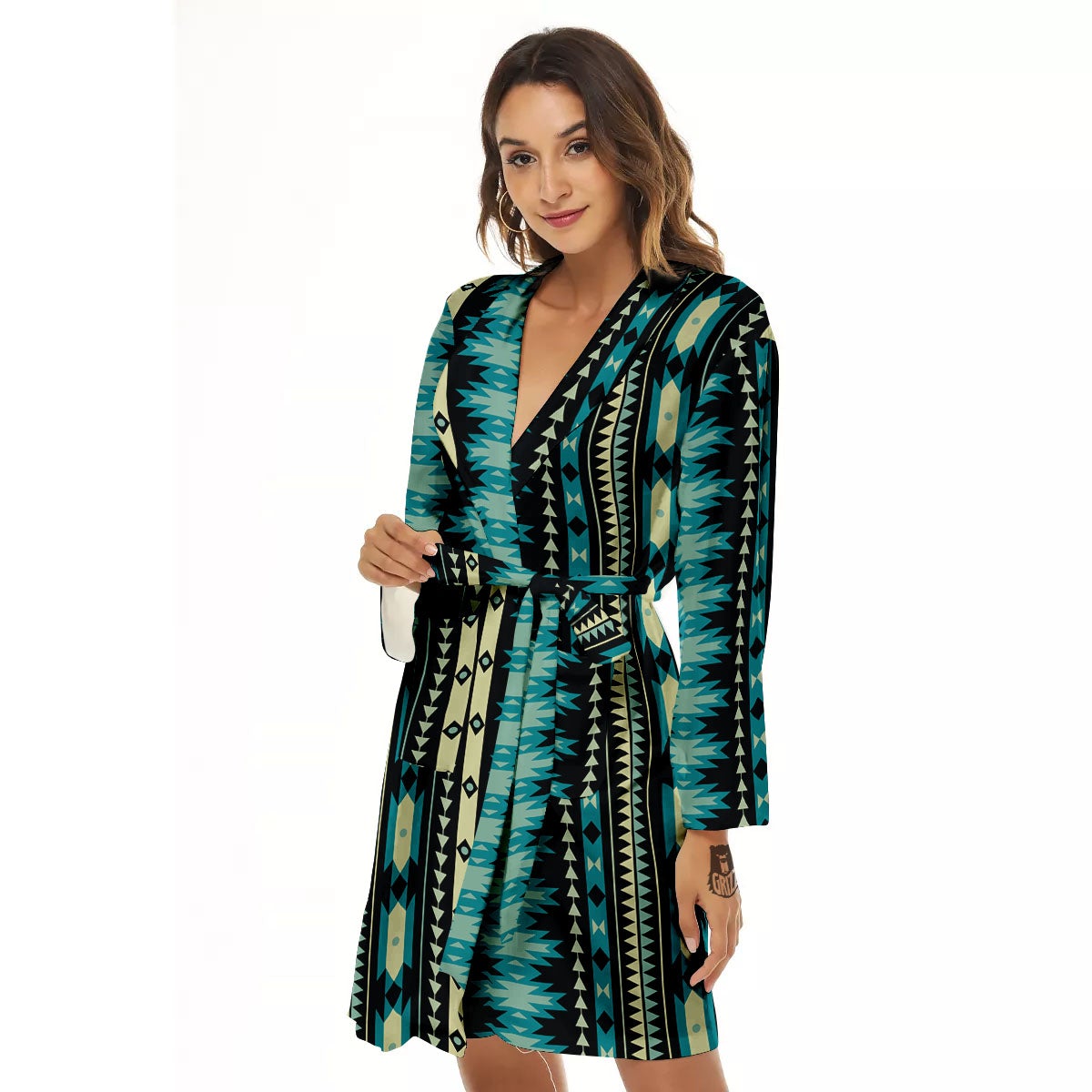 Ethnic Native Print Pattern Women's Robe-grizzshop