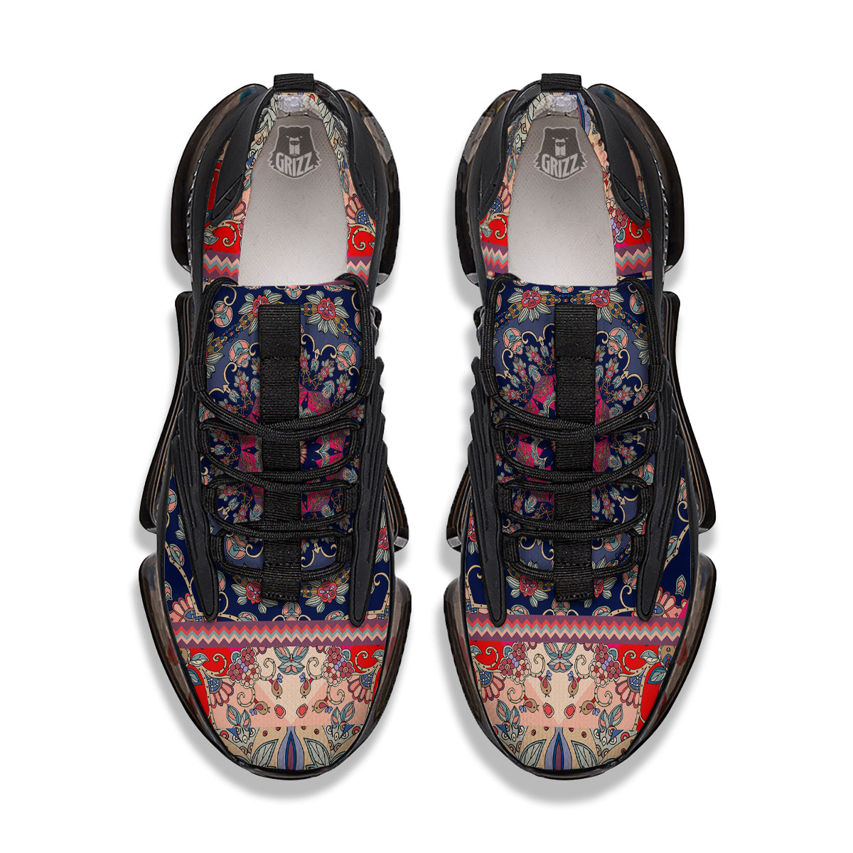 Ethnic Patchwork Square Print Black Gym Shoes-grizzshop