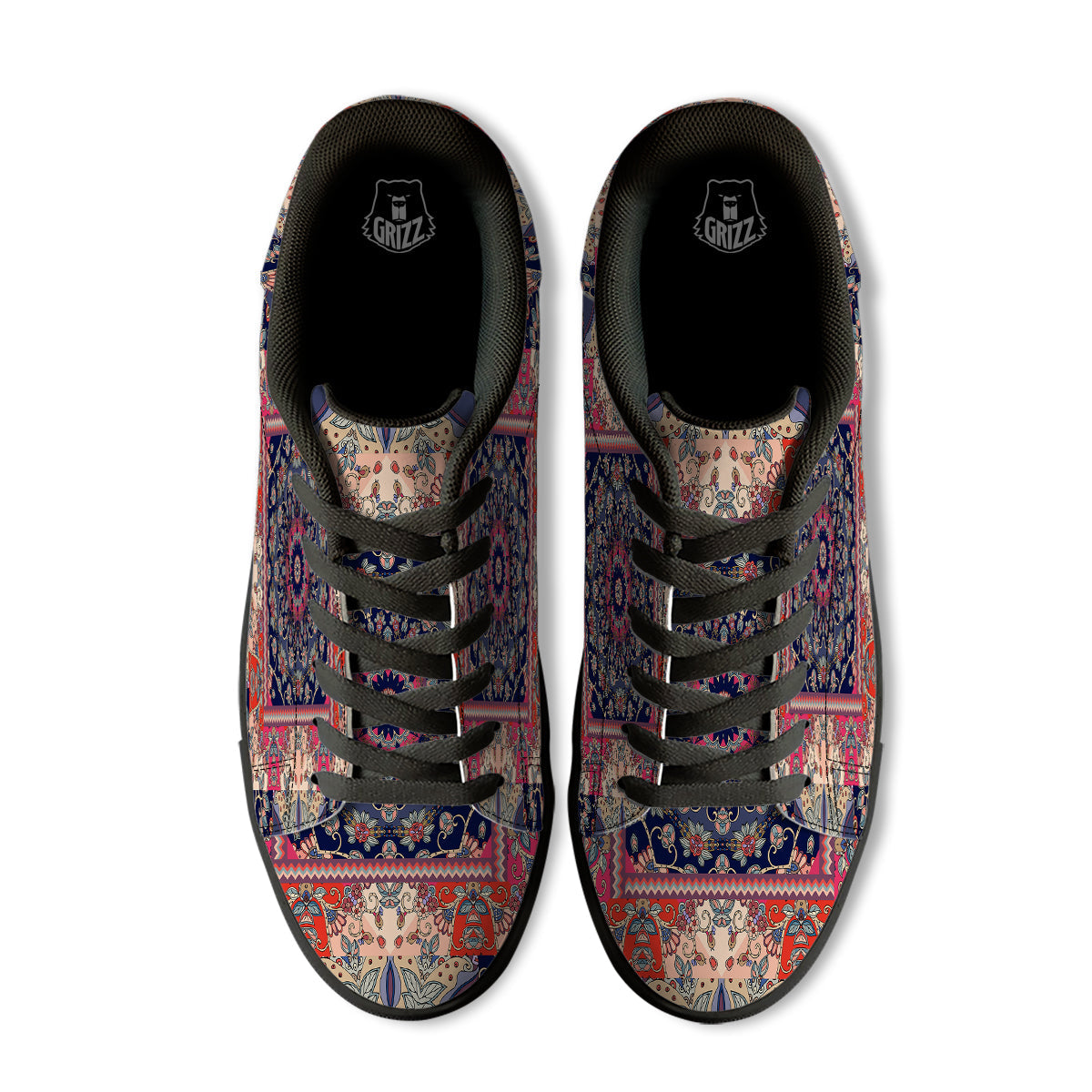Ethnic Patchwork Square Print Black Low Top Sneakers-grizzshop