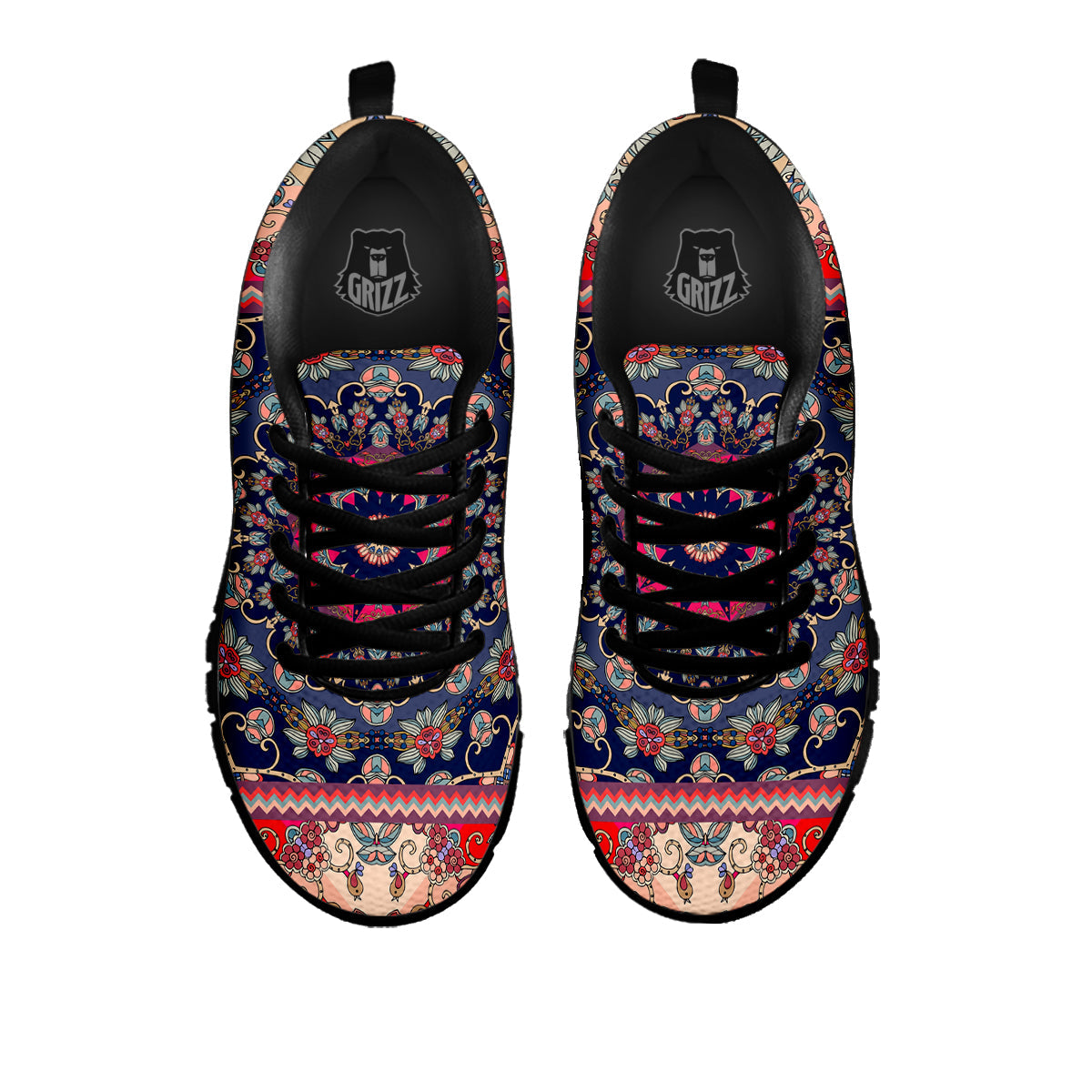 Ethnic Patchwork Square Print Black Sneaker-grizzshop