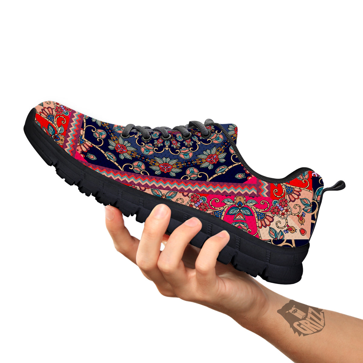 Ethnic Patchwork Square Print Black Sneaker-grizzshop