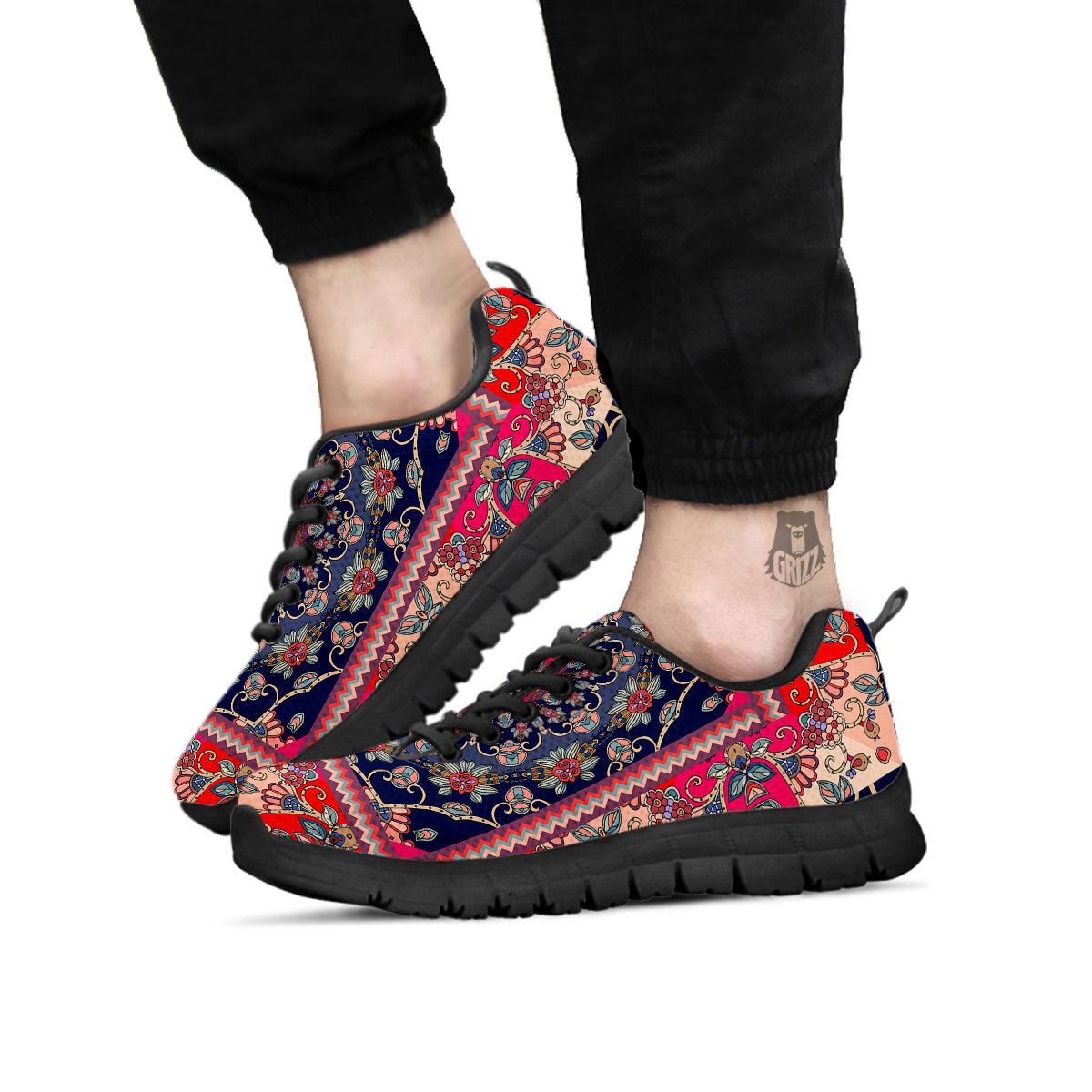 Ethnic Patchwork Square Print Black Sneaker-grizzshop