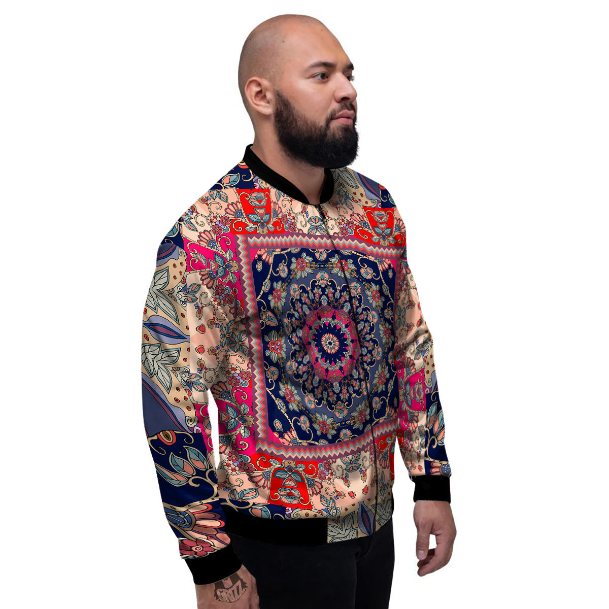 Ethnic Patchwork Square Print Men's Bomber Jacket-grizzshop