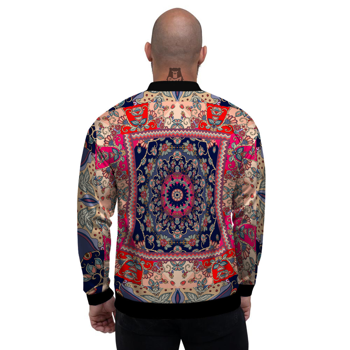 Ethnic Patchwork Square Print Men's Bomber Jacket-grizzshop