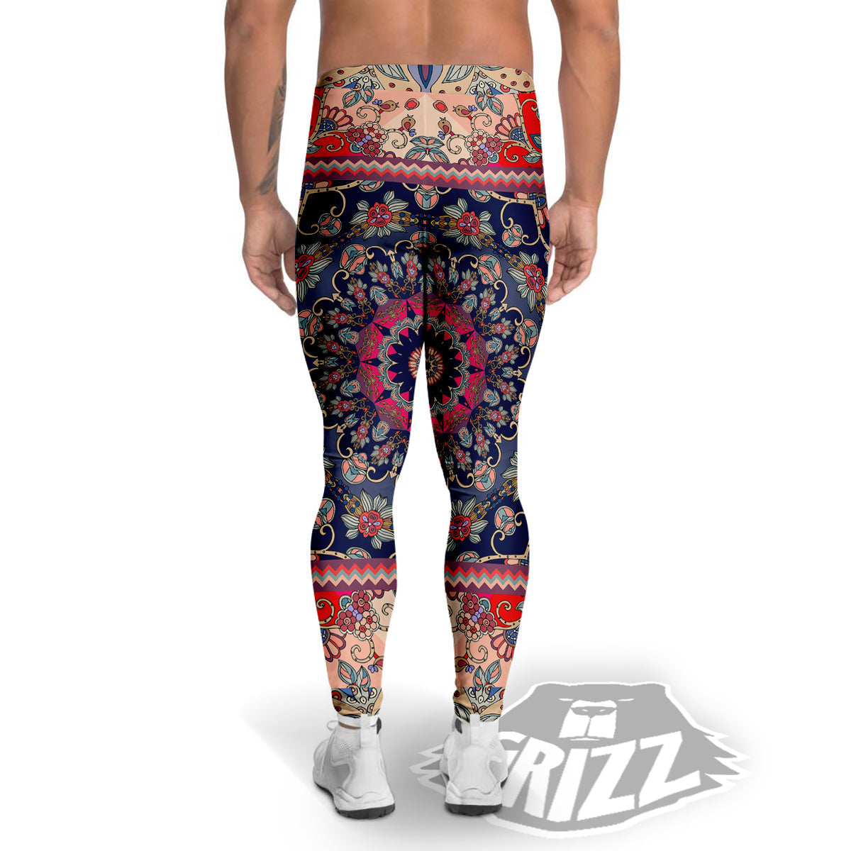 Ethnic Patchwork Square Print Men's Leggings-grizzshop