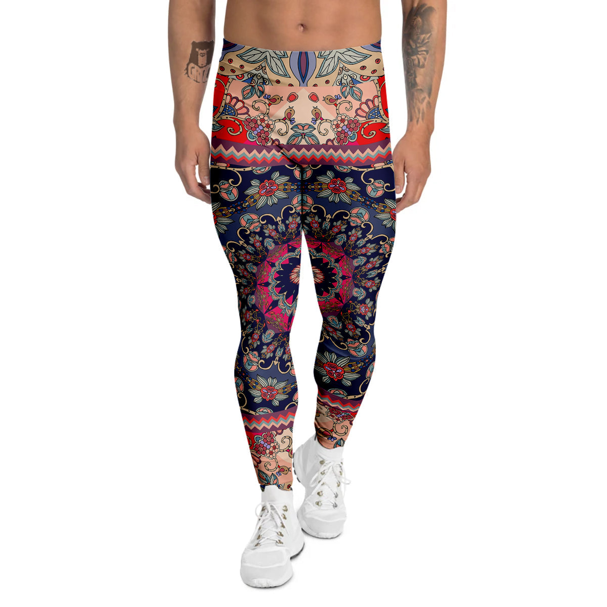 Ethnic Patchwork Square Print Men's Leggings-grizzshop