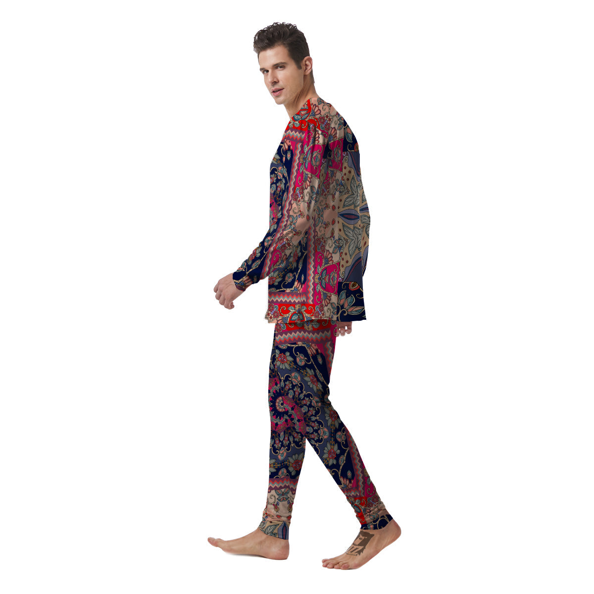 Ethnic Patchwork Square Print Men's Pajamas-grizzshop