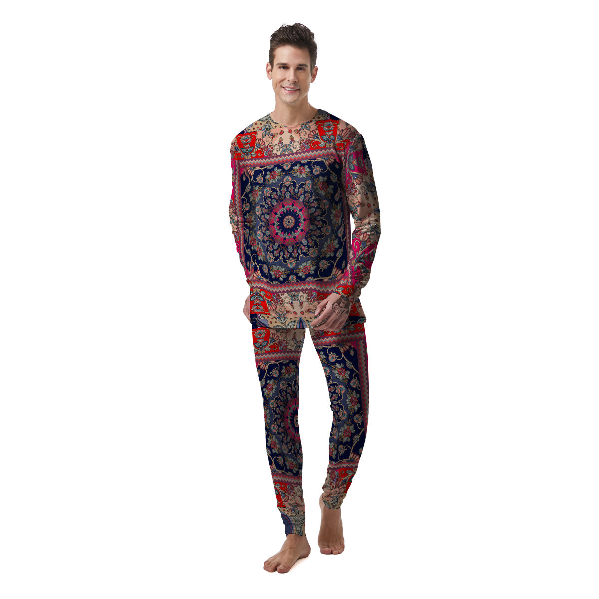 Ethnic Patchwork Square Print Men's Pajamas-grizzshop