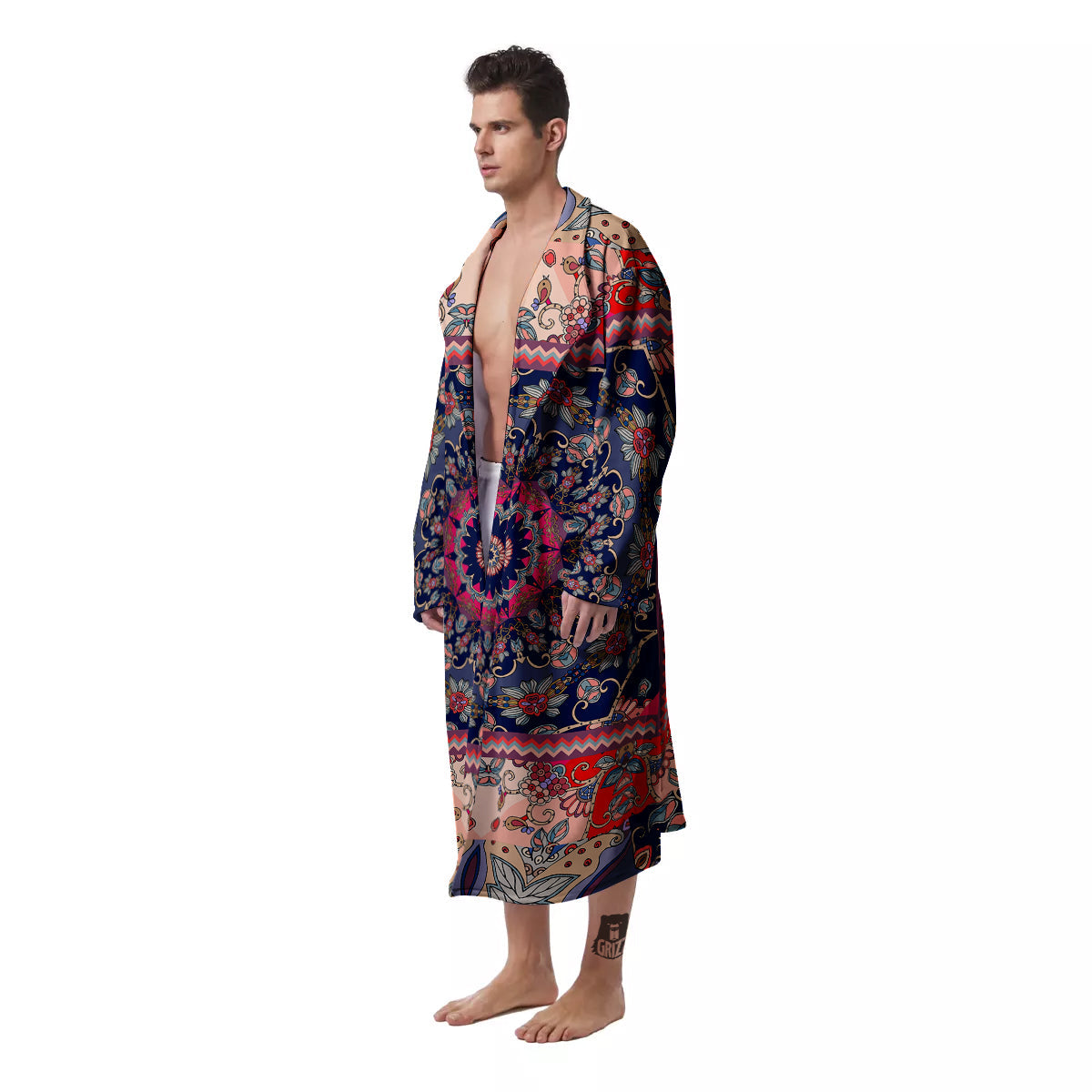 Ethnic Patchwork Square Print Men's Robe-grizzshop