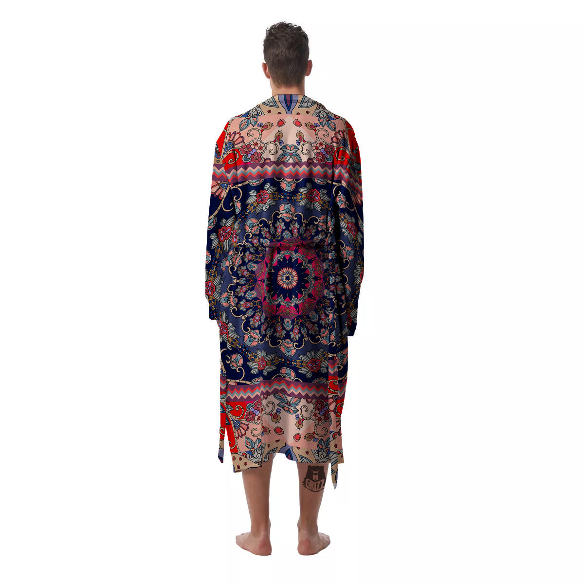 Ethnic Patchwork Square Print Men's Robe-grizzshop
