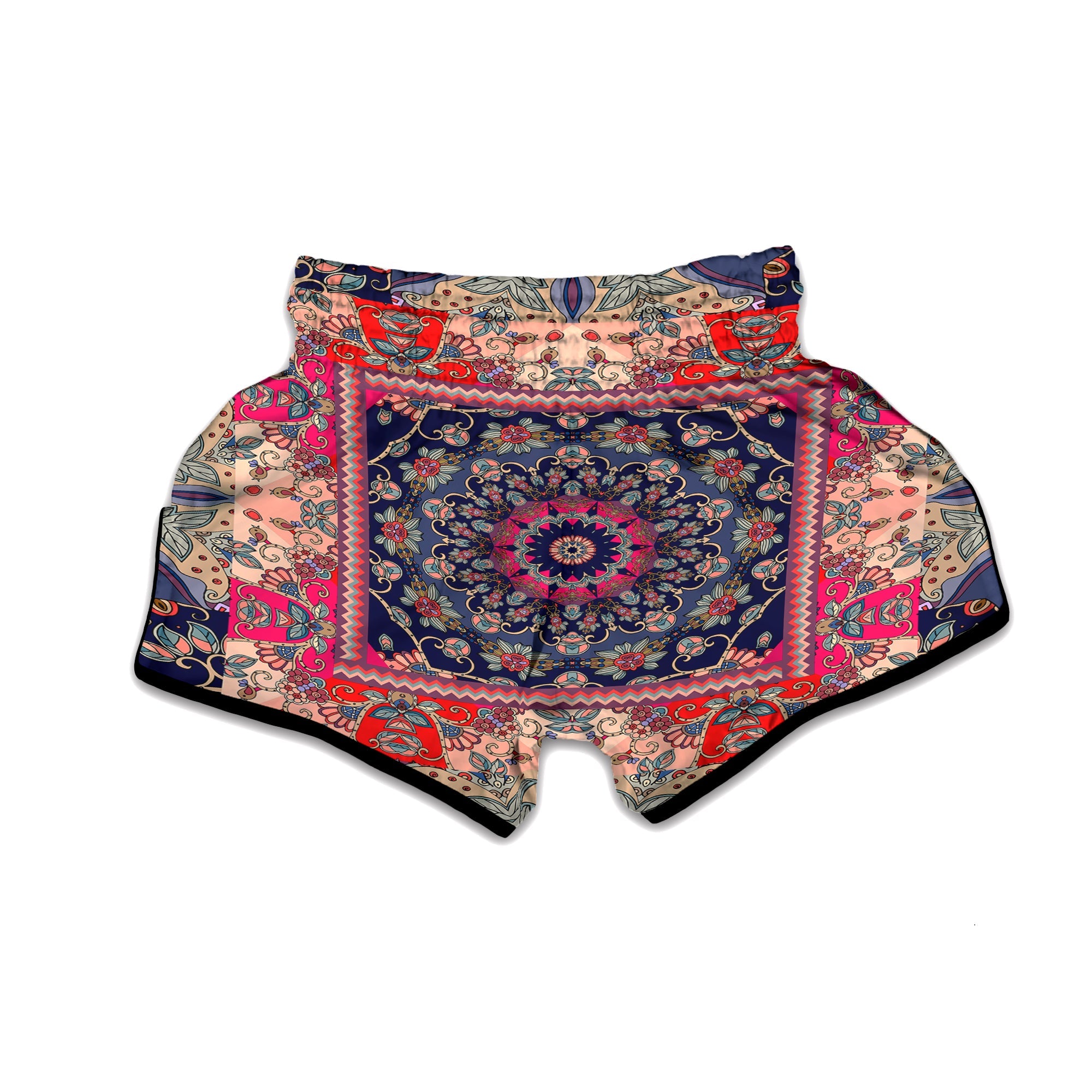 Ethnic Patchwork Square Print Muay Thai Boxing Shorts-grizzshop