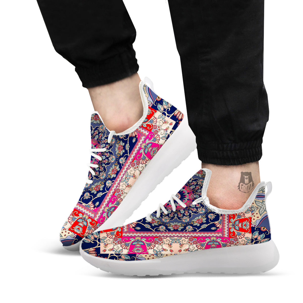 Ethnic Patchwork Square Print White Athletic Shoes-grizzshop
