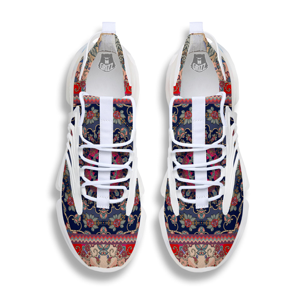 Ethnic Patchwork Square Print White Gym Shoes-grizzshop