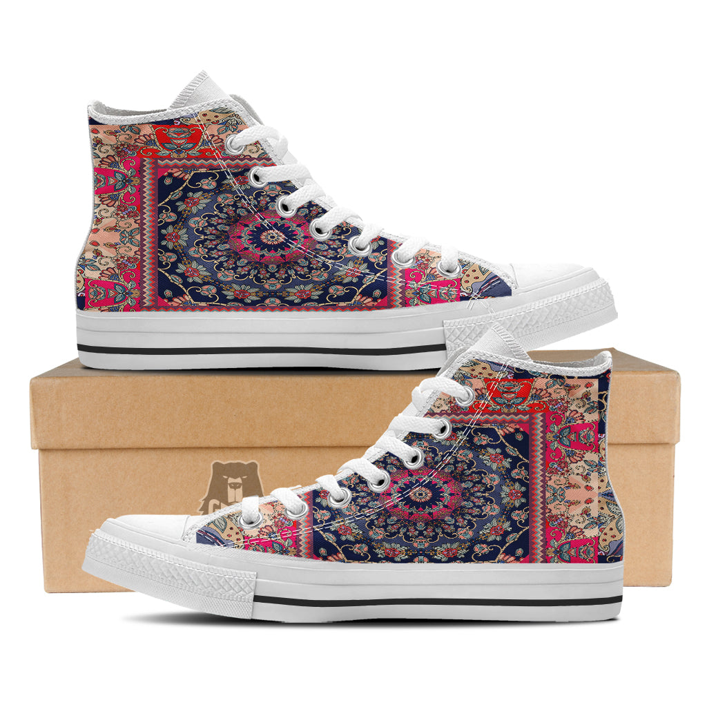 Ethnic Patchwork Square Print White High Top Shoes-grizzshop