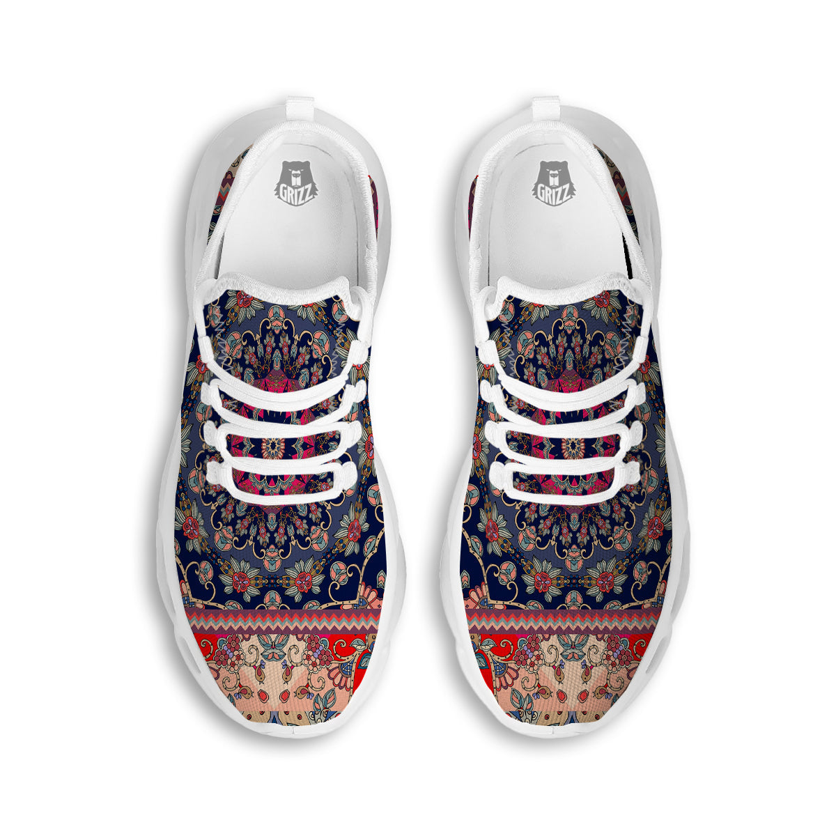 Ethnic Patchwork Square Print White Running Shoes-grizzshop