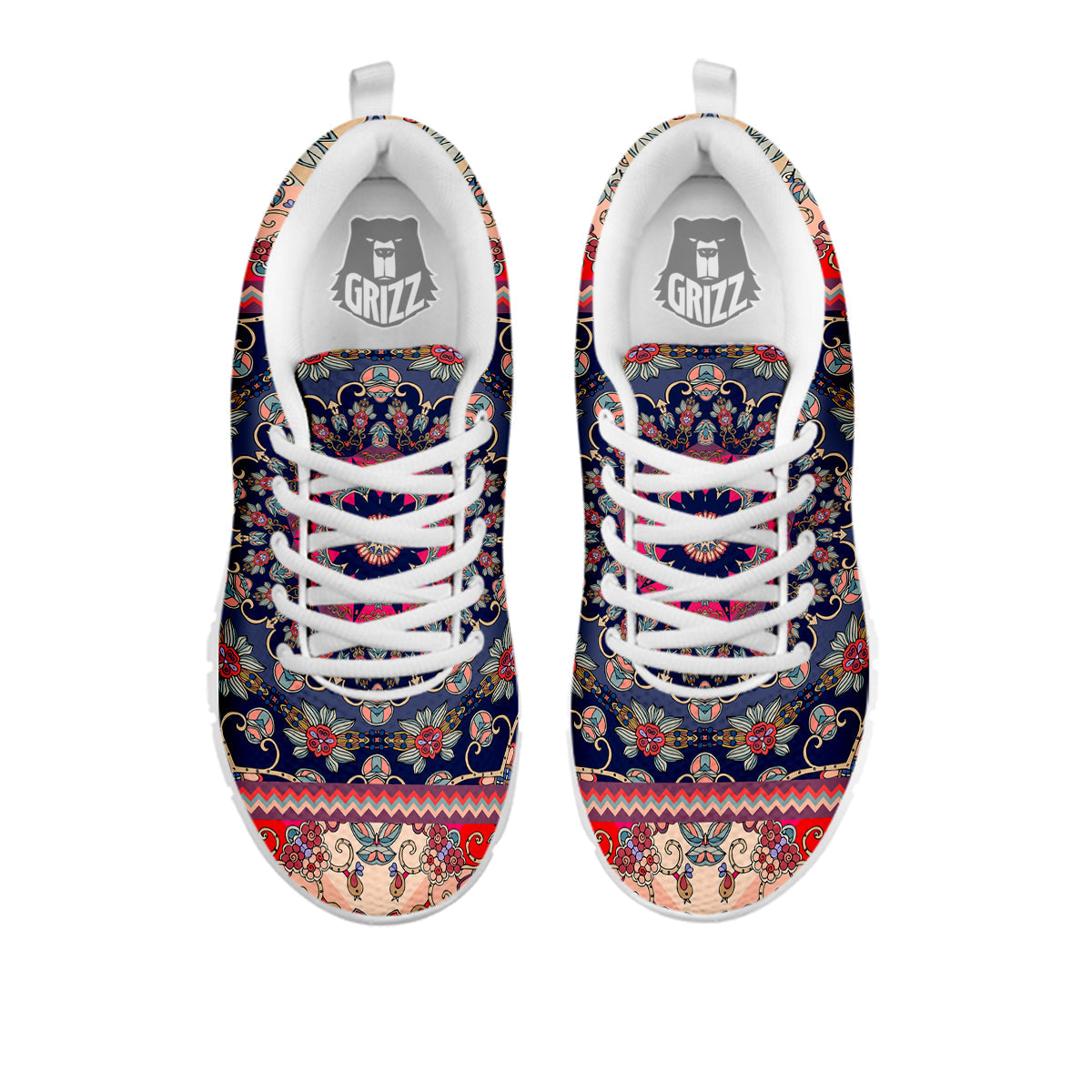 Ethnic Patchwork Square Print White Sneaker-grizzshop