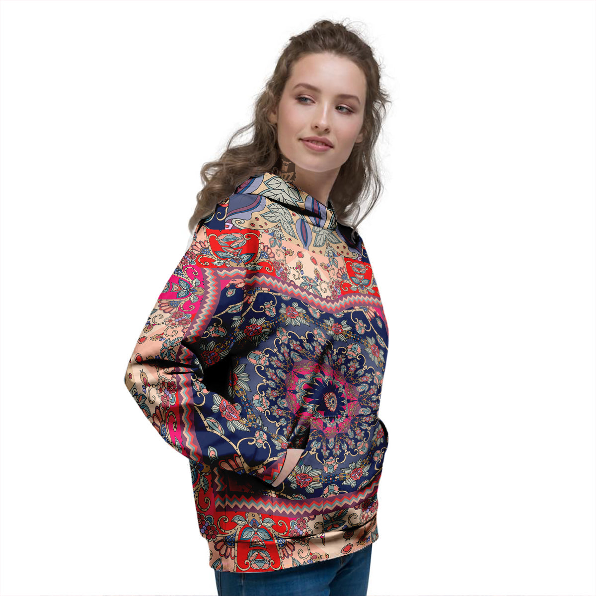 Ethnic Patchwork Square Print Women's Hoodie-grizzshop