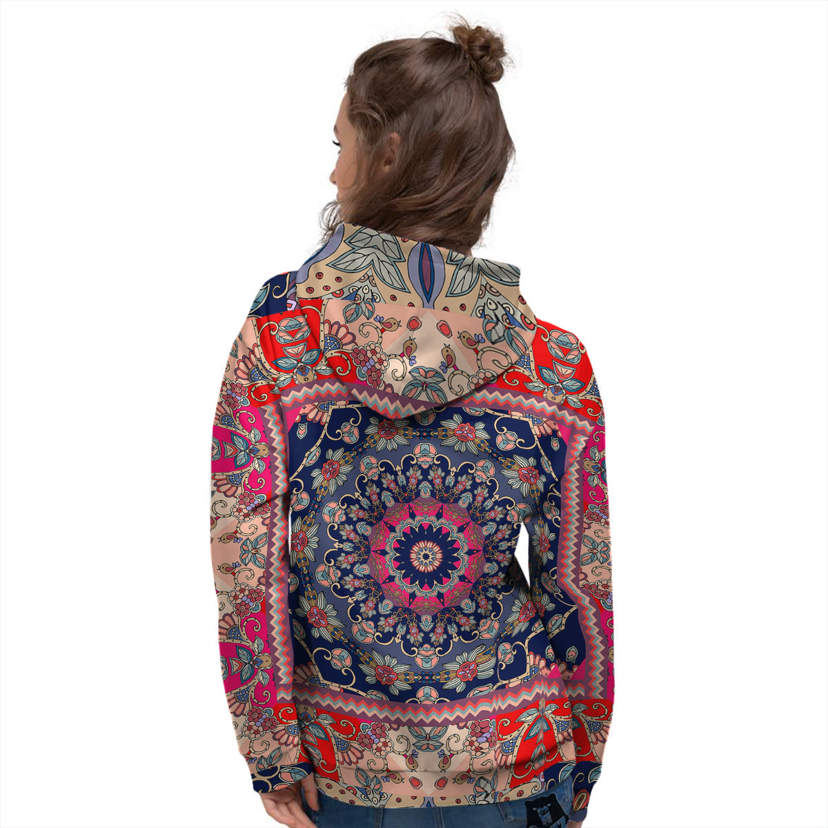 Ethnic Patchwork Square Print Women's Hoodie-grizzshop