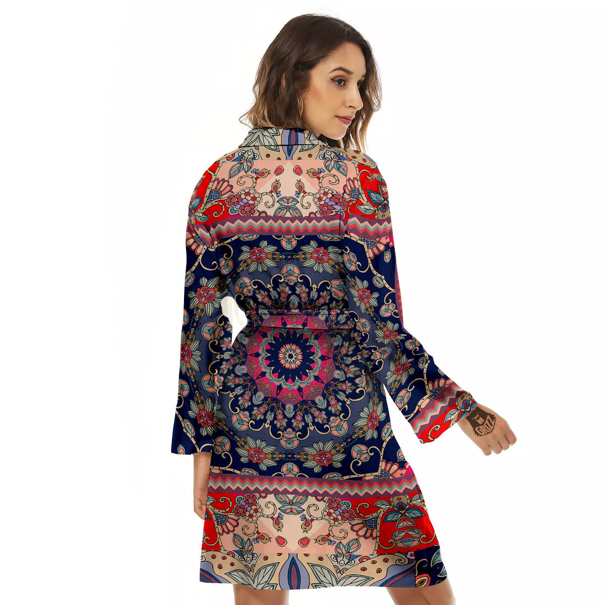 Ethnic Patchwork Square Print Women's Robe-grizzshop