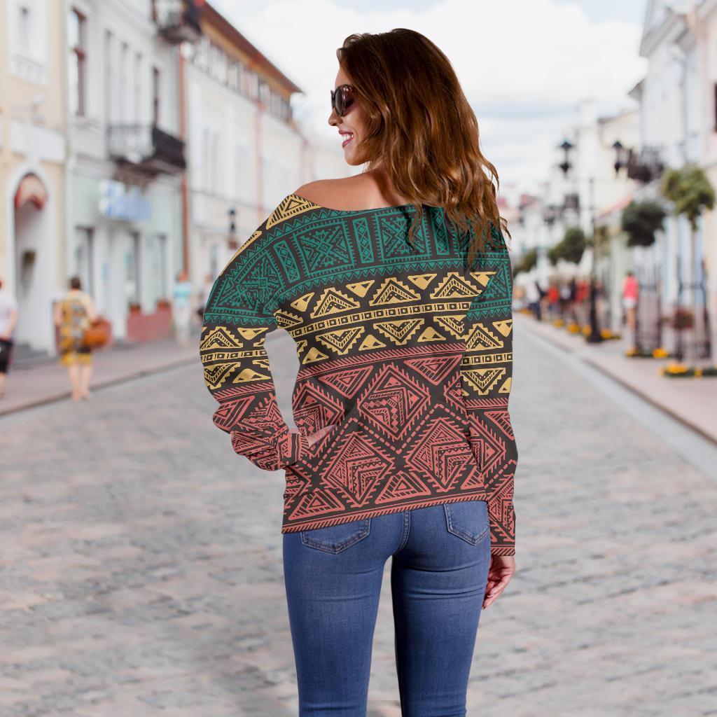 Ethnic Pattern Print Women Off Shoulder Sweatshirt-grizzshop