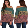 Ethnic Pattern Print Women Off Shoulder Sweatshirt-grizzshop