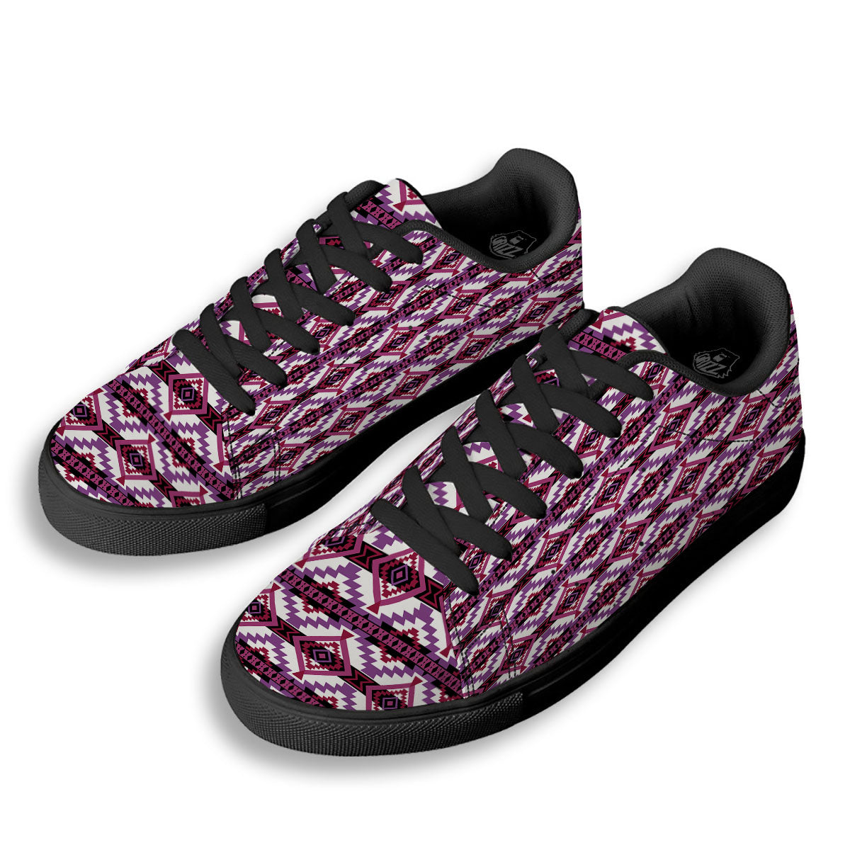 Ethnic Pink African Print Pattern Black Low Top Sneakers-grizzshop