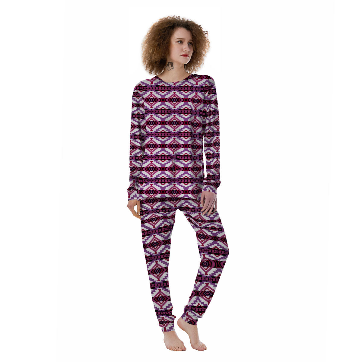 Ethnic Pink African Print Pattern Women's Pajamas-grizzshop