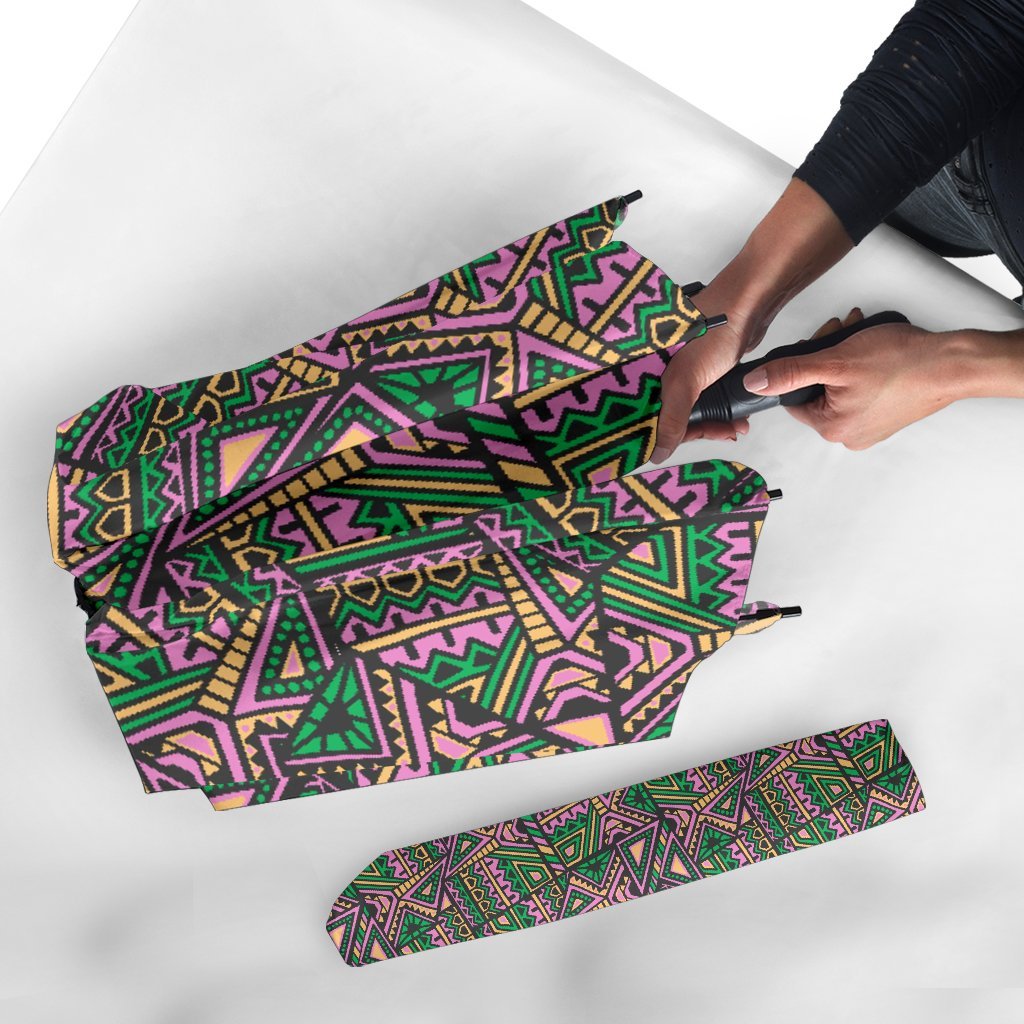 Ethnic Pink Print Pattern Automatic Foldable Umbrella-grizzshop