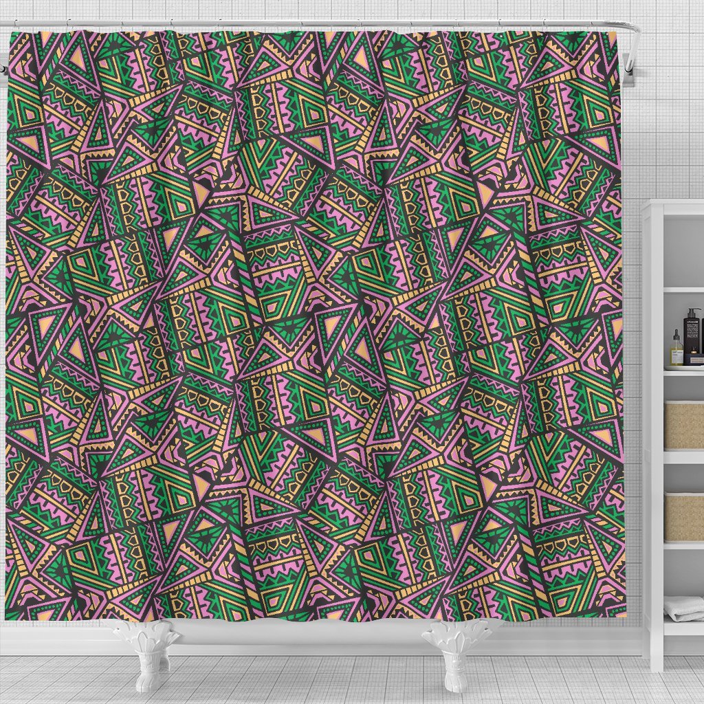 Ethnic Pink Print Pattern Bathroom Shower Curtain-grizzshop