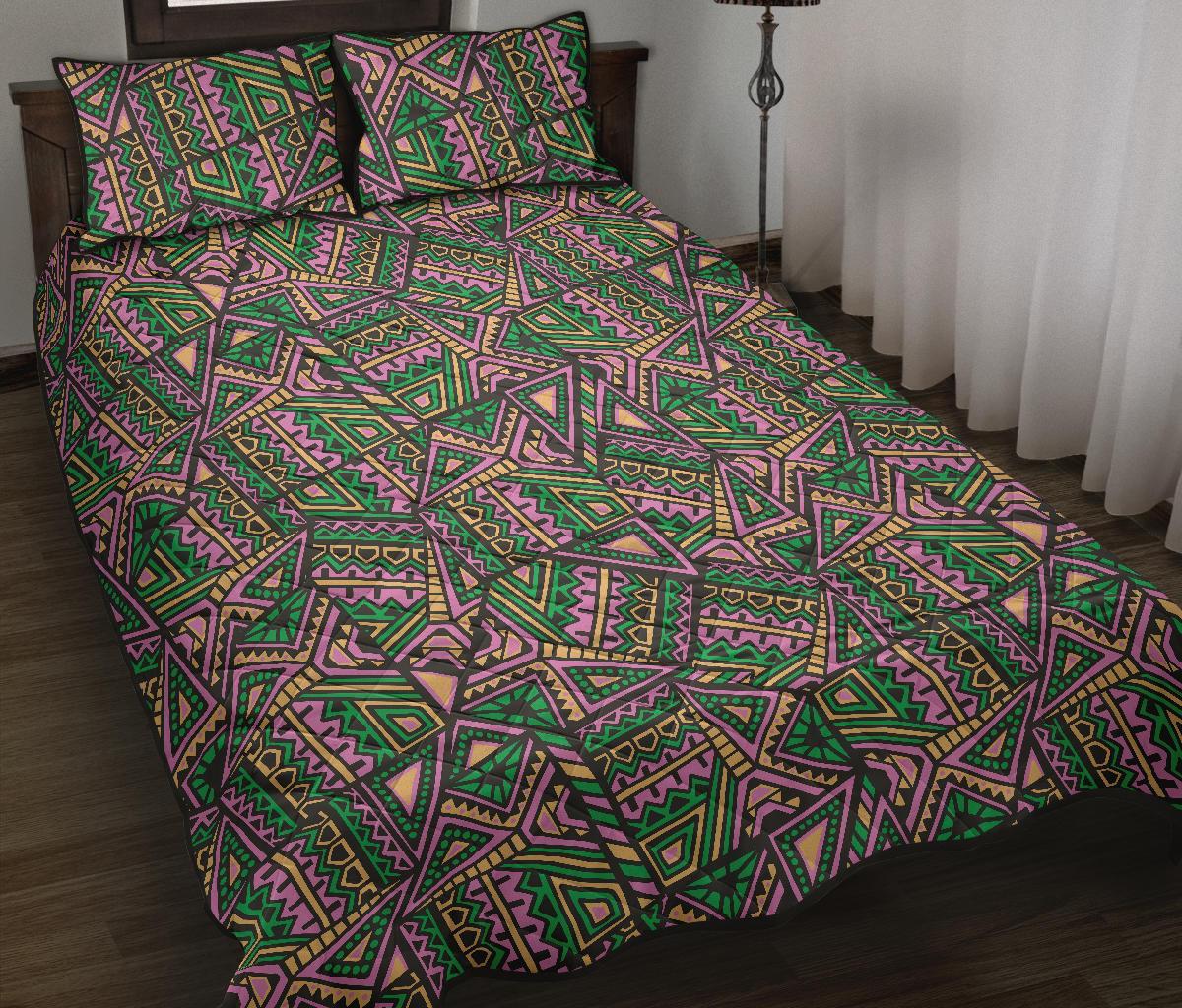 Ethnic Pink Print Pattern Bed Set Quilt-grizzshop